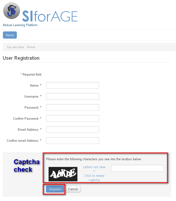 Registration form